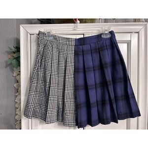 Plaid Pleated Miniskirt Medium Navy Black Grunge Preppy